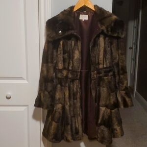 Faux Fur Swing Coat, Laundry by Shelli Segal, Size Small, Brown